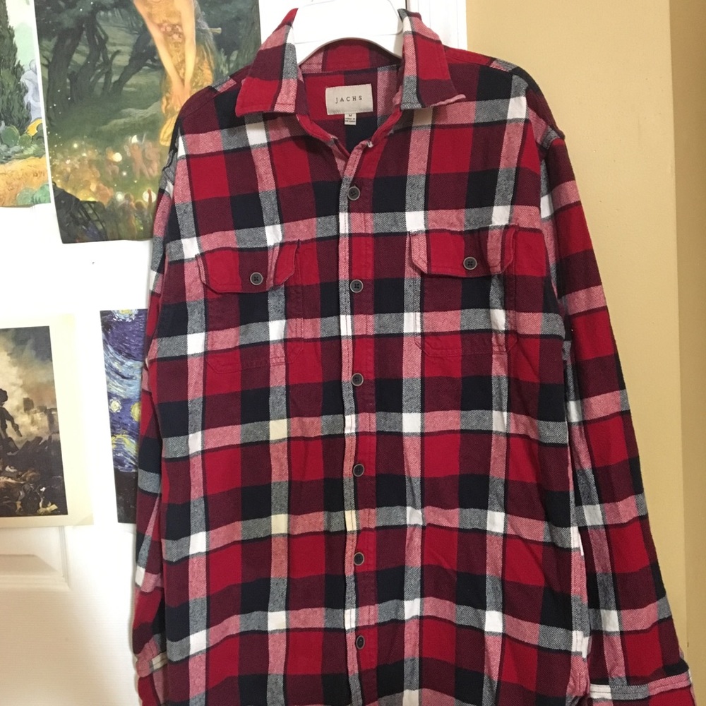 Red white and black plaid flannel from Jachs
